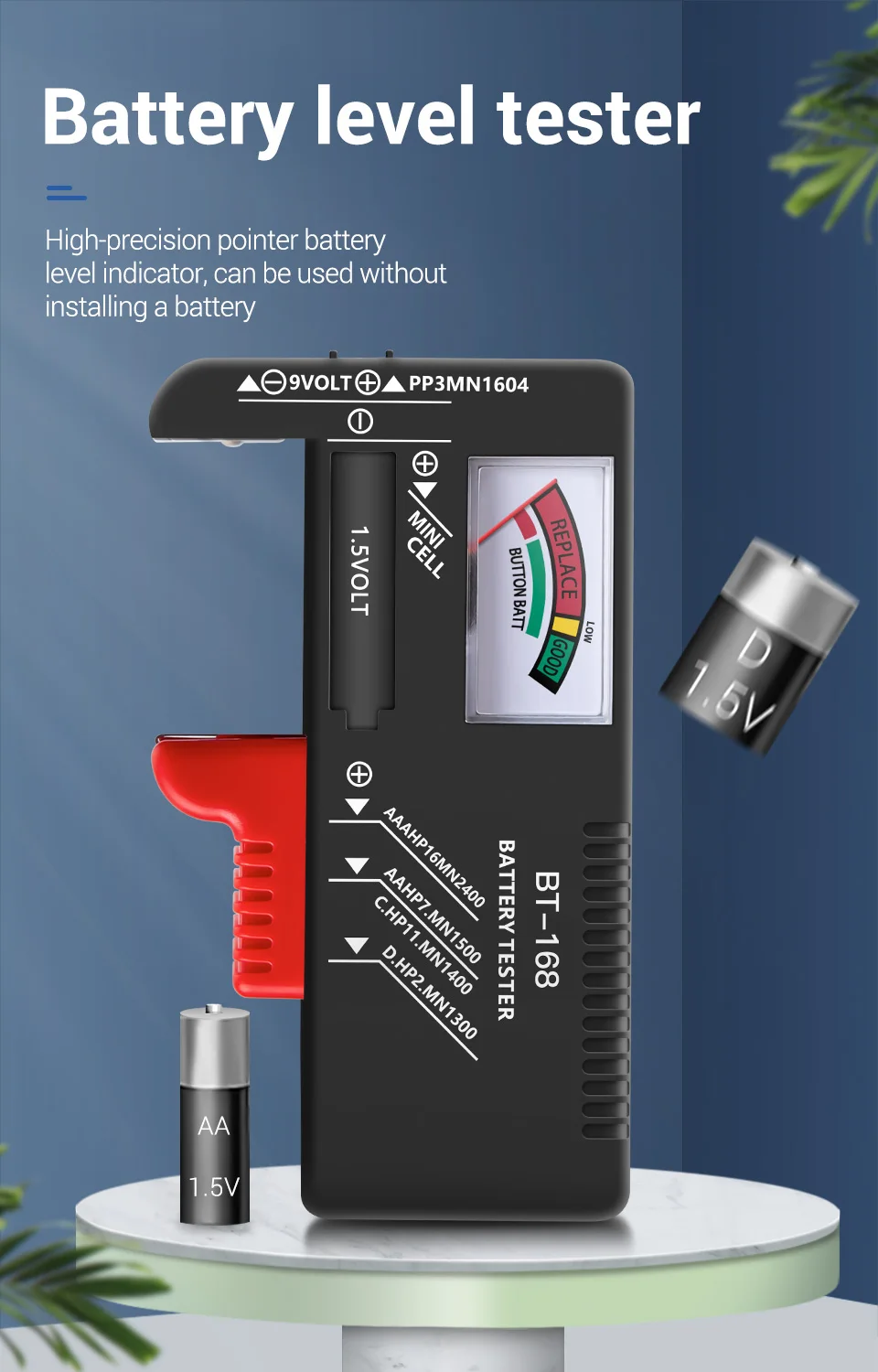 ANENG BT-168/BT-168 Pro Batterietester Benötigt Keine Stromversorgung AA/AAA/D/C/9V Knopfzellen 18650 Universelles Leistungsmessgerät – Detail 1