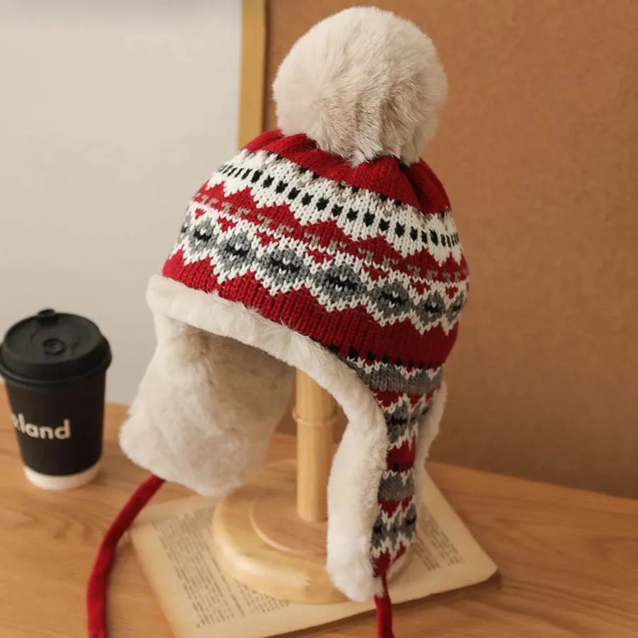 

Outdoor Winter Plush Fisherman's Hat for Women Japanese-Style Mongolian Earflap Hat Warm Fleece-Lined Thickened Cute Puffy Hat