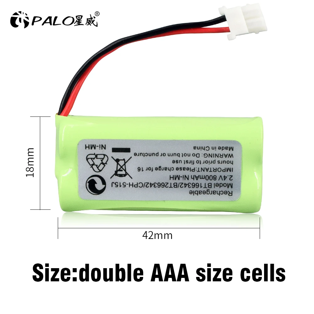 BT-166342 2.4V 800mAh 2*AAA Ni-MH Rechargeable Battery for Cordless Phone BT-166342