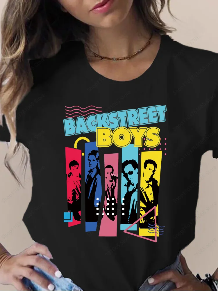 Backstreet Boys Print Funny Graphic T Shirts Women Summer Harajuku Girls Streetwear Camisa Casual O Collar BSB Shirt Black