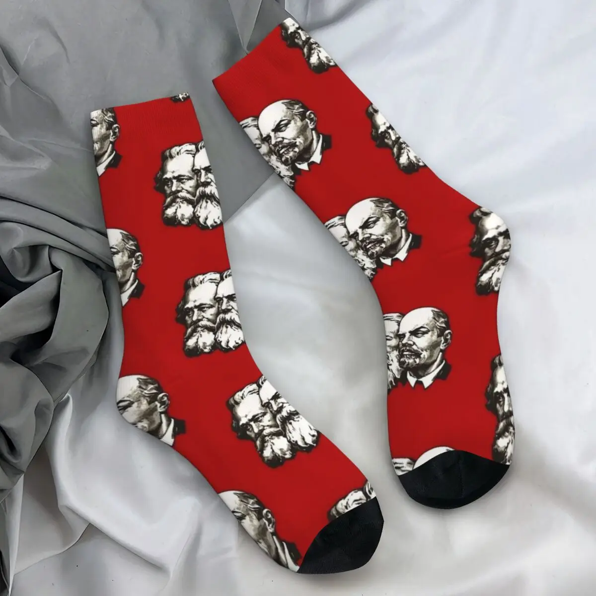 Red Karl Marx Socks Autumn Marx Engels and Lenin Stockings Korean Unisex Men High Quality Socks Running Sports Non-Slip Socks