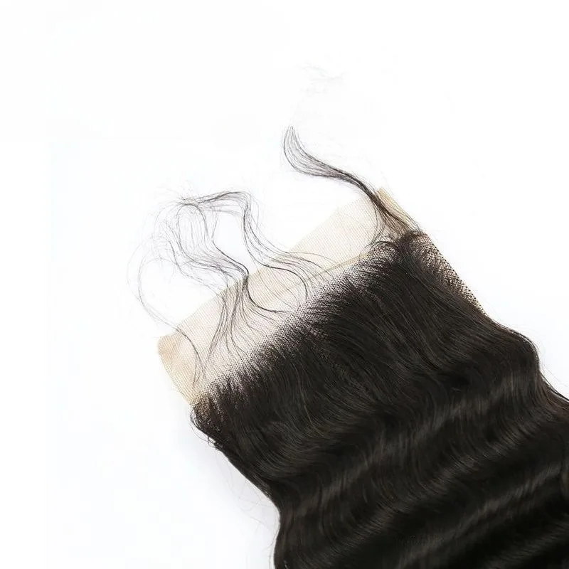 Capelli umani lisci crespi ad acqua profonda Chiusura in pizzo 4x4 Pre-pizzicati Densità del 150% Capelli vergini brasiliani con estremità completa 10-20 pollici