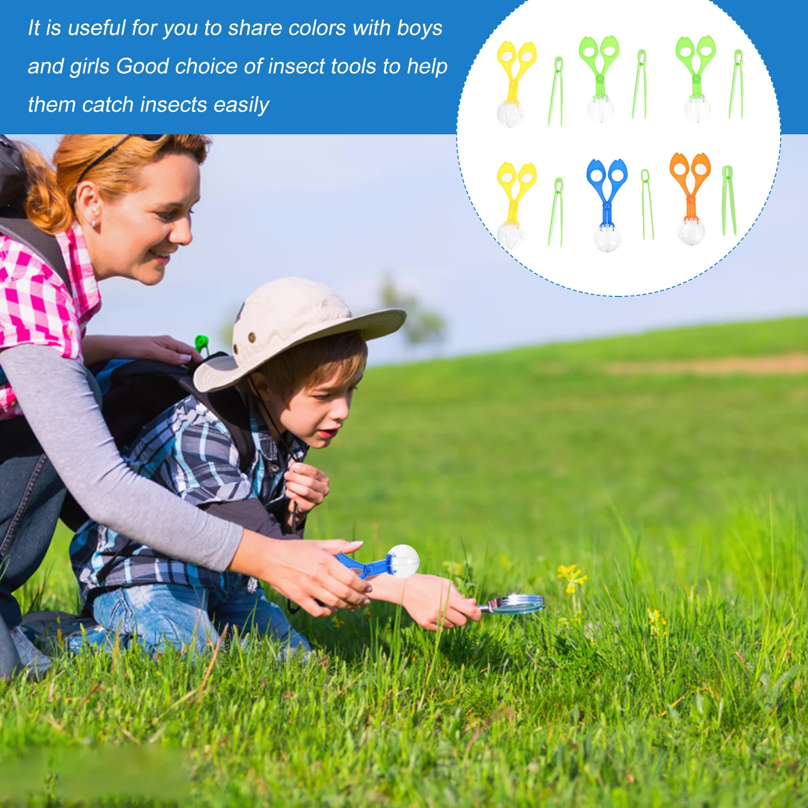 6 مجموعة الاطفال في الهواء الطلق مقص مقاطع الحشرات اصطياد أداة ملاقط بلاستيكية لاستكشاف الطبيعة التعليمية طفل الماسك عدة