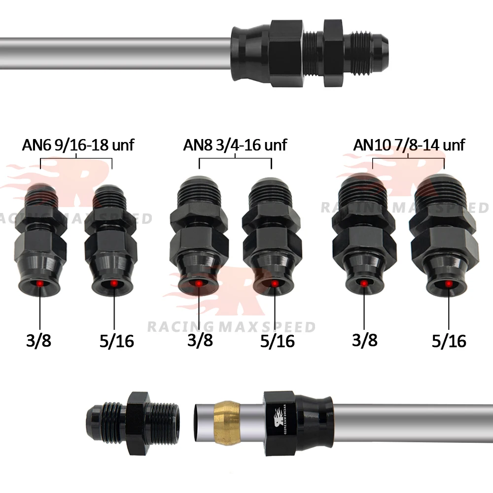 Aluminiowy prosty AN6/8/10 męski do 5/16 "AN6 męski do 3/8" Adapter złączki węża rurki paliwowej twarda rura anodowana na czarno