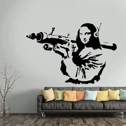 Banksy Vinyl Wall Decal Mona Lisa Rocket Launcher, Davinci Art Graffiti Sticker Z218