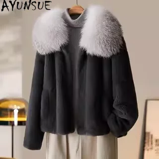 معطف فرو المنك الطبيعي من AYUNSUE ملابس حريمي بياقة من فرو الثعلب معاطف نسائية فاخرة من فرو المنك بالكامل سترة شتوية 2025 شغبة Жenca
