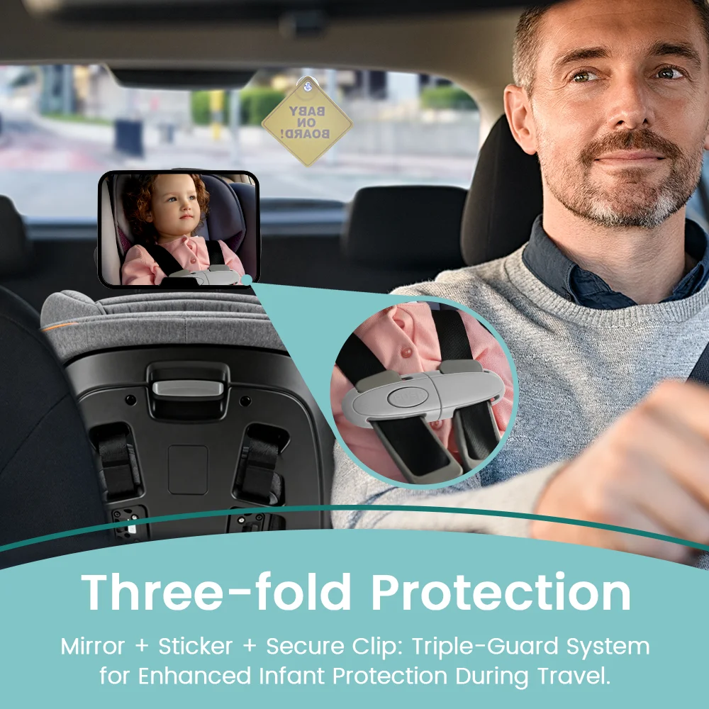 360° Rotation Shatterproof Baby Car Mirror, Rear Facing Car Seat Mirror for Infant Newborn, Easy Assembled Crash Tested