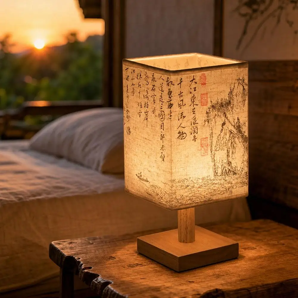 SoLid Wood Led Chinese Style Decoration Table Lamps Bedside Night Light Zen Spirit Desk Lights Simple Decorative Tea Room Decor