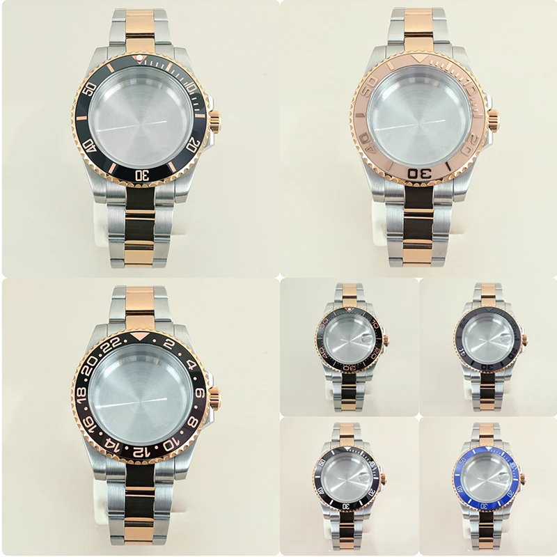 

20bar Waterproof SUB GMT Diving Watch Case 40mm Silver Rose Gold For NH34 NH35 NH36 NH38 Miyota8215 ETA2824 Movement 28.5mm Dial