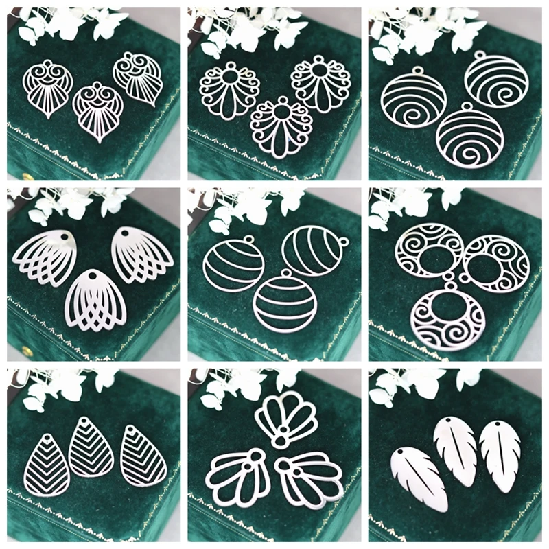 3pcs Fit Earrings Bracelets Jewelry Making Flower Leaf Charms Vintage Filigree Cloud Line Stainless Steel Pendant diy Accessorie