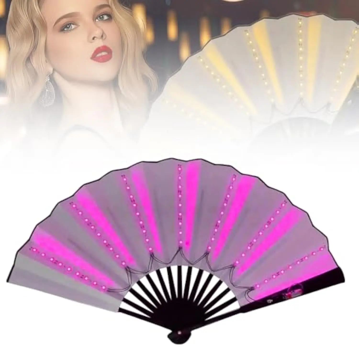 LED Hand Fan Light Up Glowing Foldable Fan for Line Dancing Clacking Stage Performance Party Wedding Birthday Decor Women Gifts