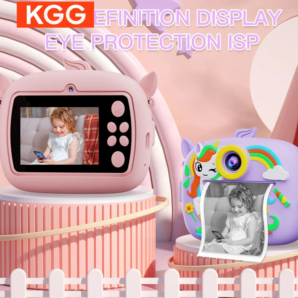 Câmera Instantânea de Dinossauro para Crianças, Lente Dupla 1080P com Impressão Instantânea, Inclui 3 Rolos de Papel e Cartão de 32GB