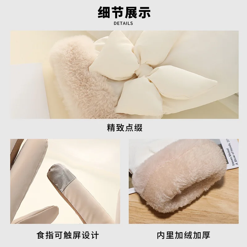 قفازات نسائية مقاومة للبرد مبطنة بالفرو سميكة شتوية دافئة للتزلج وركوب الدراجات والرياضات الخارجية شاشة لمس لطيفة للطالبات