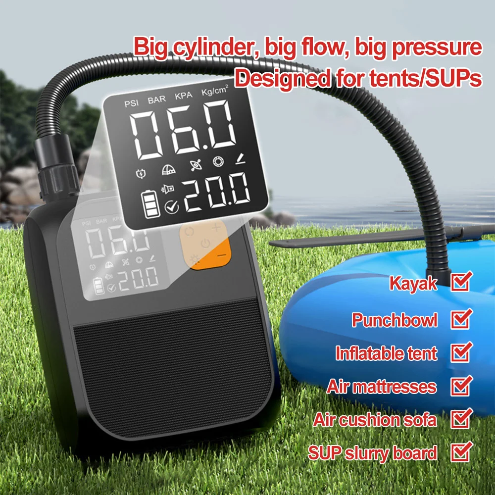 Electric Paddle Board Pump Rechargeable 20PSI SUP Pump Dual-Stage Inflation Portable Electric Pump for Kayaks, Wind Wings, SUPs