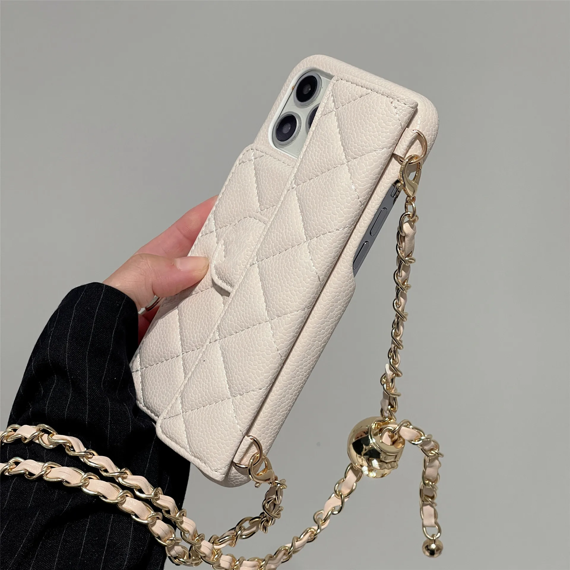 Chain with Phone Case  Model12/13/ 14/15 phone cases with crossbody straps and small golden ball Hanging rope crossbody  Shell