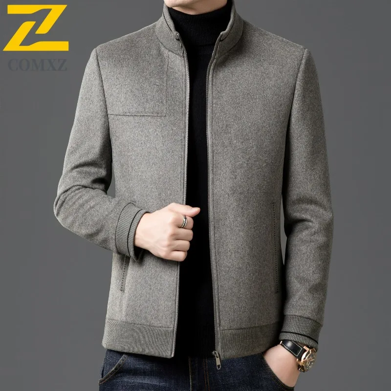 

COMXZ Men Woolen Coat Stand Collar Outdoor Work Cold Resistant Down Jacket Luxury Detachable Inner Lining Warm Winter Wool Coats