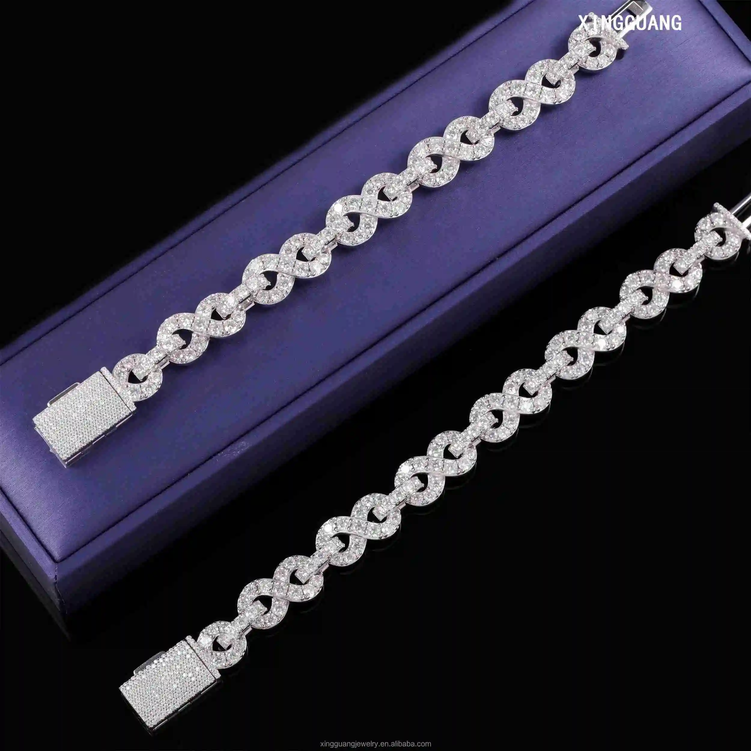 Arrival New 13mm Infinity Link Cuban Bracelet 925 Sterling Silver Men Hip Hop Bracelet VVS Moissanite Diamond Cuban Bracelet..
