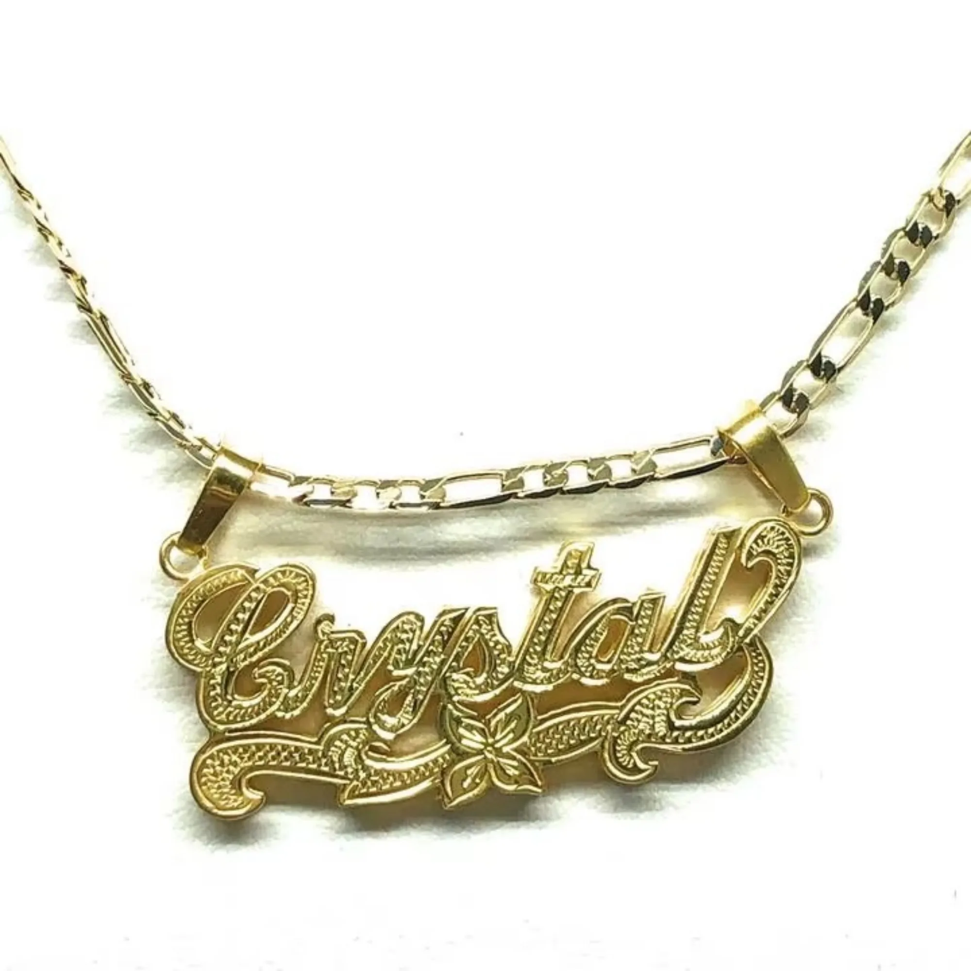 

GOLD PLATED SILVER CUSTOMIZED 3D ILLUSION DOUBLE CLASSIC NAMEPLATE NECKLACE WITH CHAIN