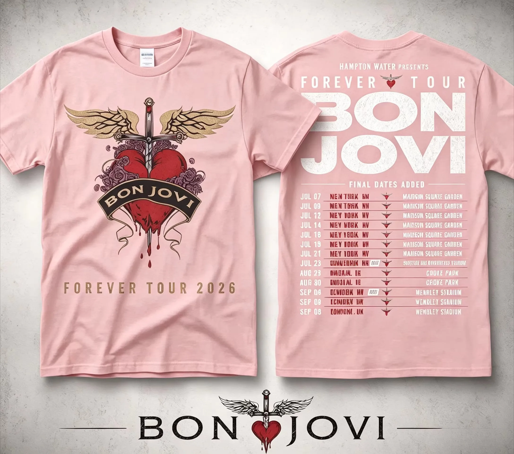 Bon Jovi Forever Tour 2026 T-Shirt für Männer und Frauen, doppelseitiger Druck, Herz-Schwert-Flügel-Grafik, Kurzarm-T-Shirt, Rockmusik-Konzert-Fanartikel – Detail 9