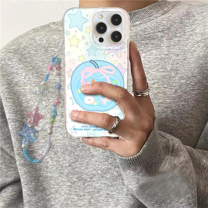 

Кристально прозрачный белый светлый допаминовый чехол для телефона Apple со звездной цепочкой для iPhone 11, 12, 13, 14, 15, 16 pro max
