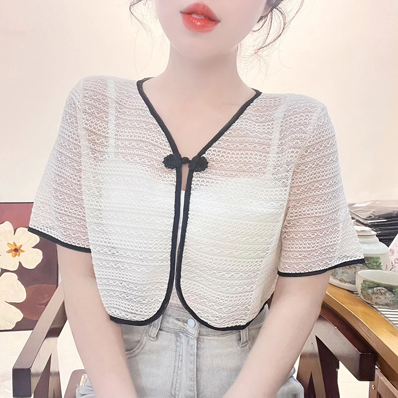 Nieuwe Chinese Sle Lace oulder priem ort Sve Dames Dr Outer Thin Me Top Vintage Pendelen Sle Button Design