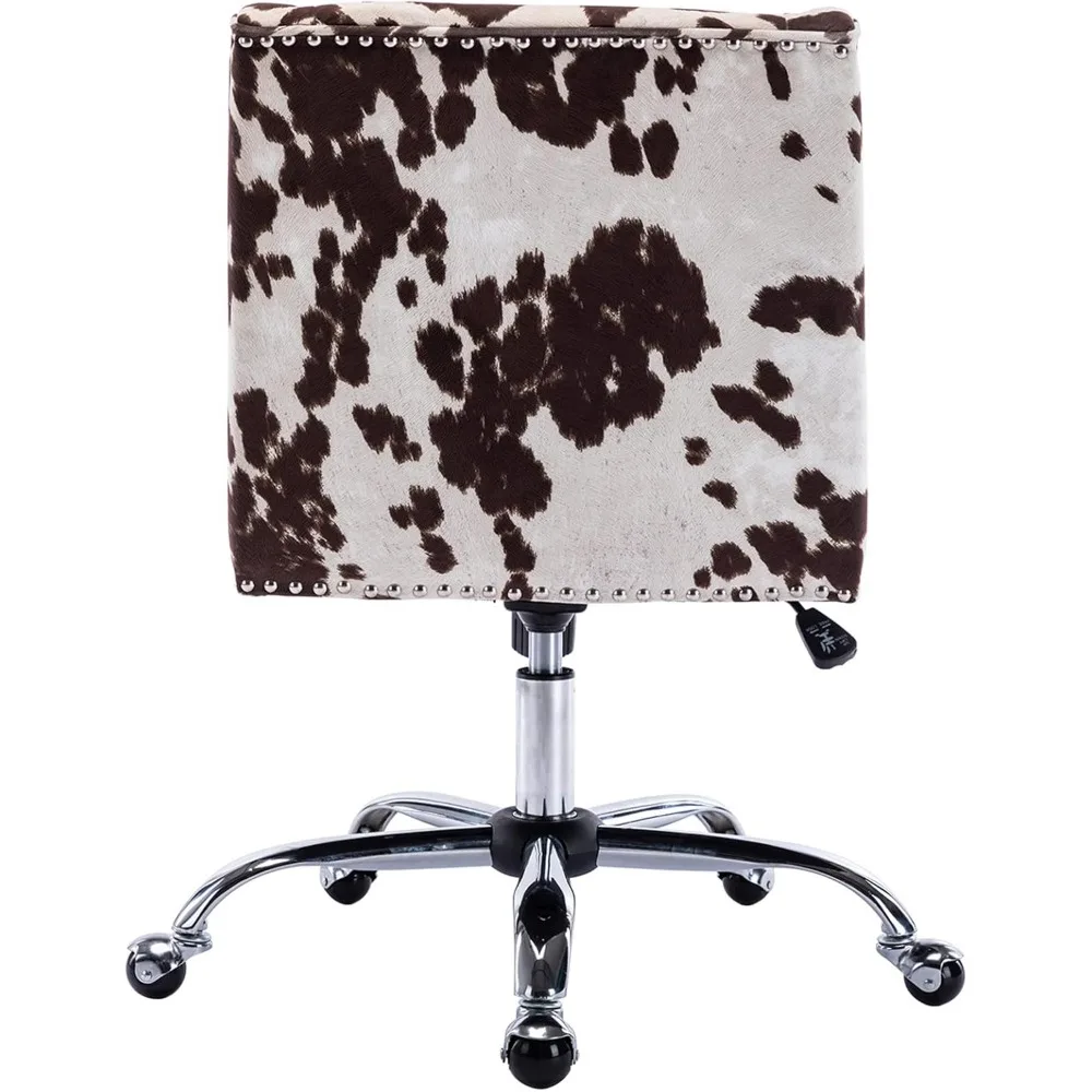 Adjustable Swivel Fabric Chair for Home Office and Living Spaces: Armless Upholstered Accent Chair with Cow Print