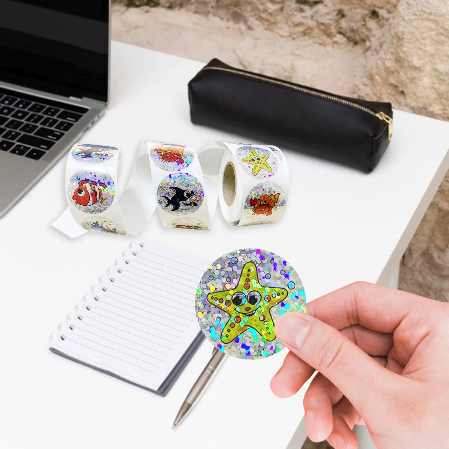 500pcs Rainbow Laser Stickers Cartoon Marine Animal Stickers Children DIY Handmade Scrapbooking Stationery Sticker