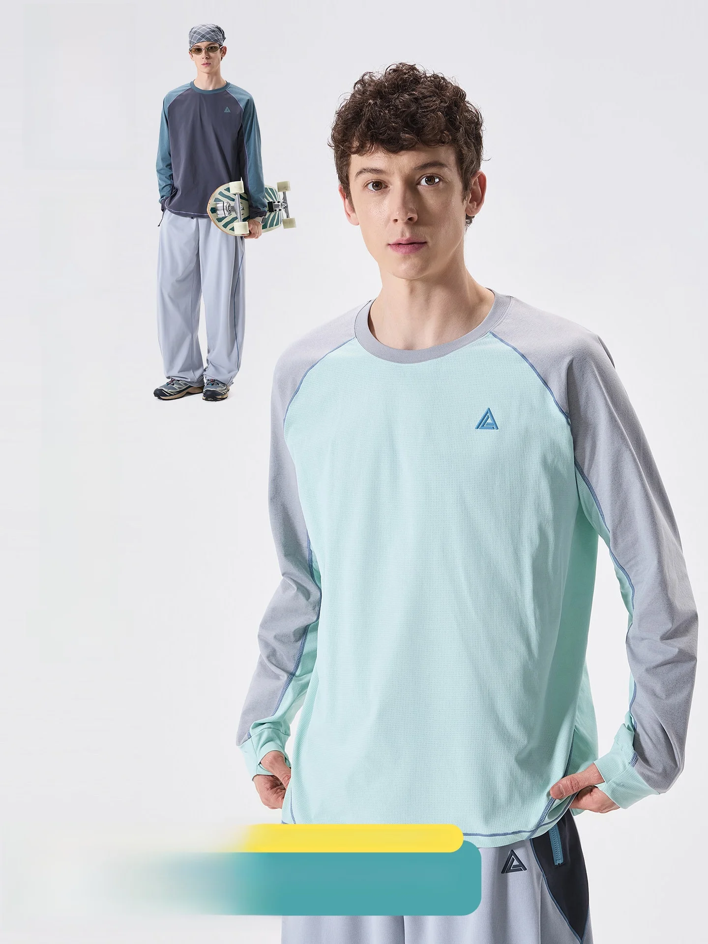 

LAZY DAY Outdoor Men's Long Sleeve T-Shirt Breathable Quick Dry Loose Fit Sportswear Spring Casual Color Block Top