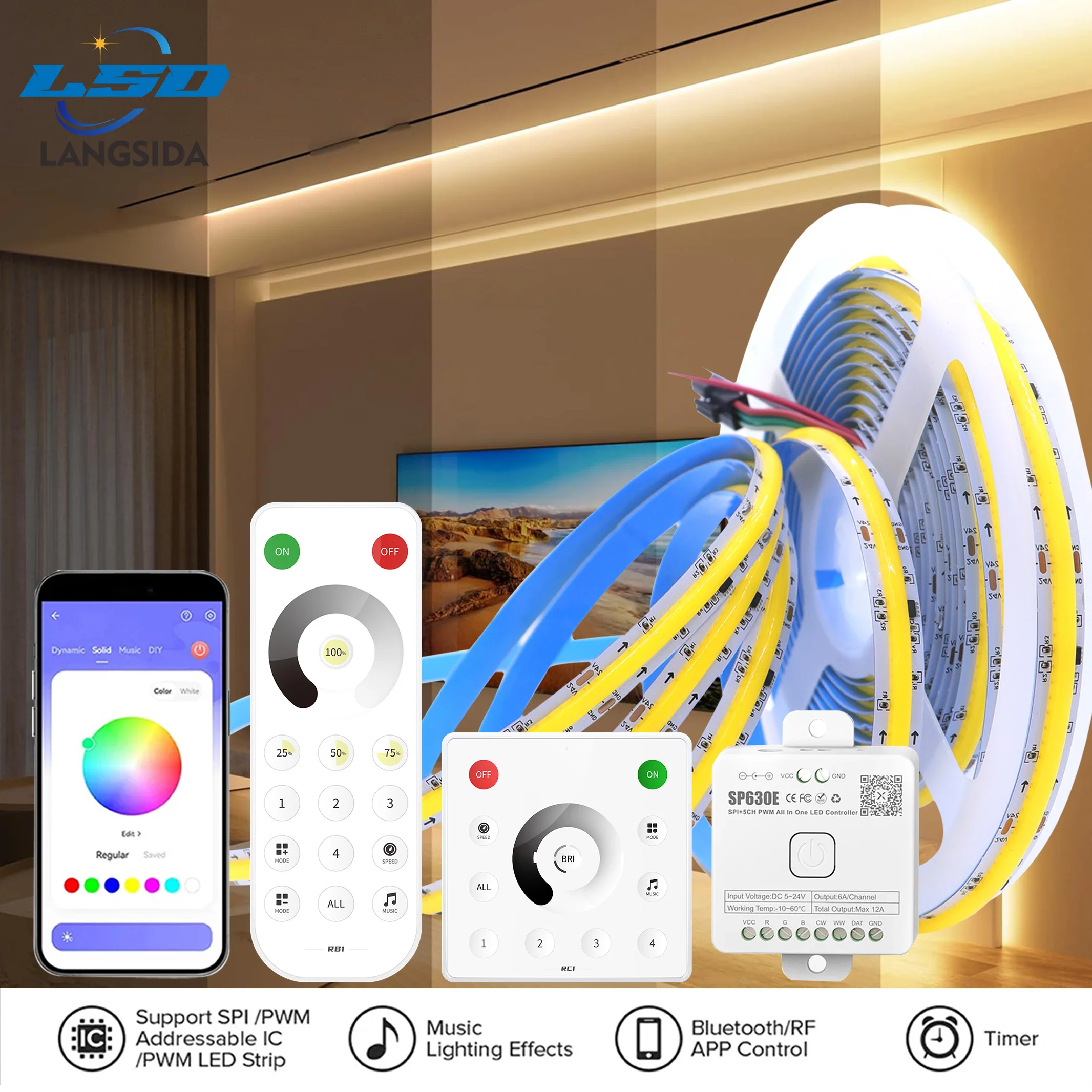 

WS2811 COB 24v Horse Running Led Strip 360LEDs/M with SP530E BanlanX APP Control Running LED Ribbon Flowing Water Tape Light