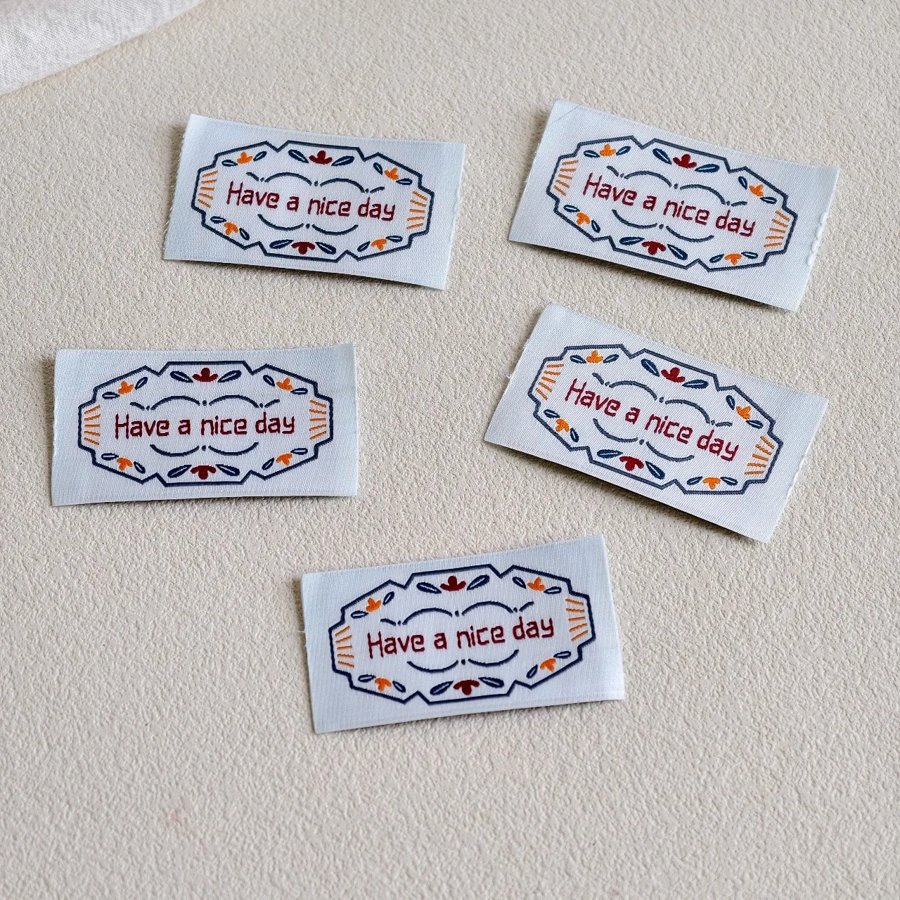 Embroidered Clothing Labels, Handmade Woven labels, Light blue Sew-On Fabric Tags with Floessoriesral Pattern for DIY Crafts