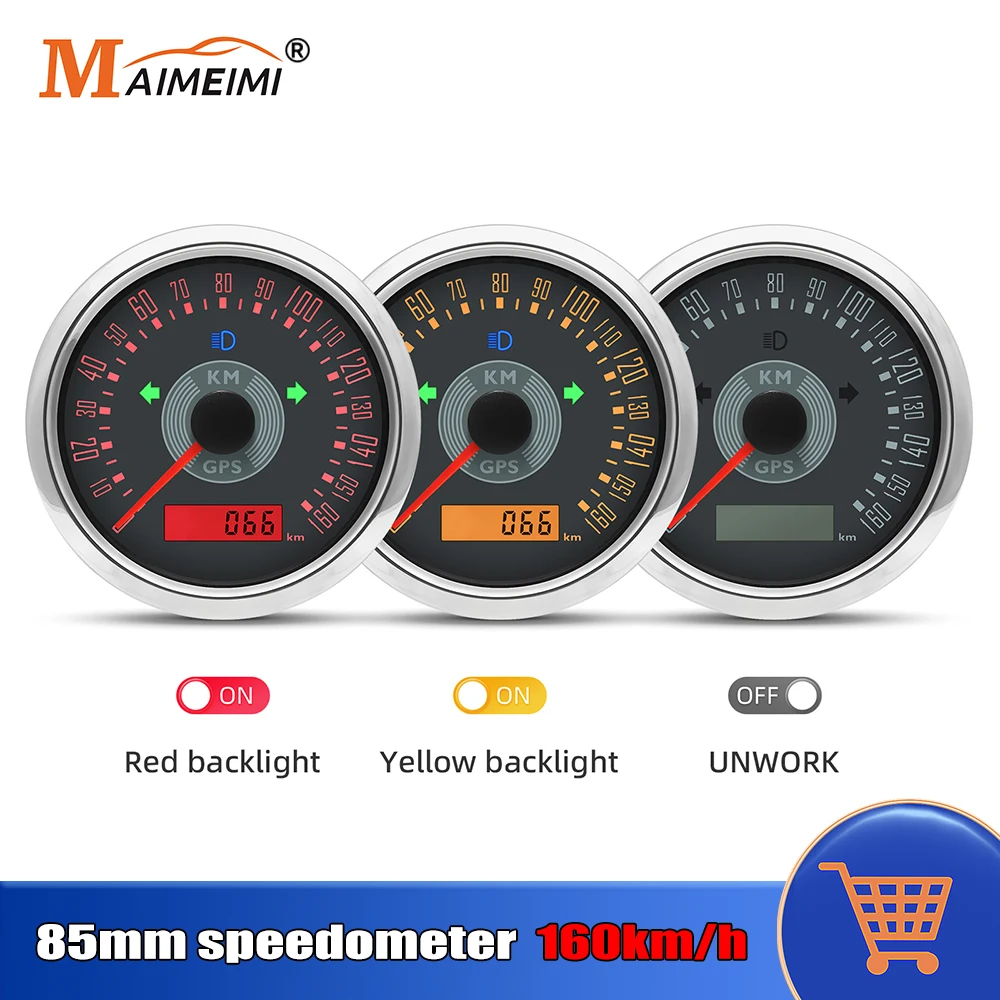 

85mm Car Gauge 160km/h GPS Speedometer With GPS Antenna For 12V 24V Car Boat Marine Custom Odometer With Red / Yellow Backlight