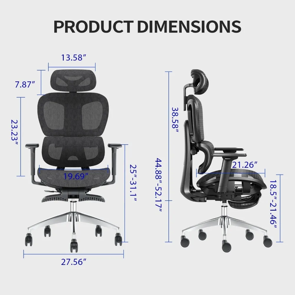 3d ergonomic office chair, adjustable armrest, high back, computer chair 27.56