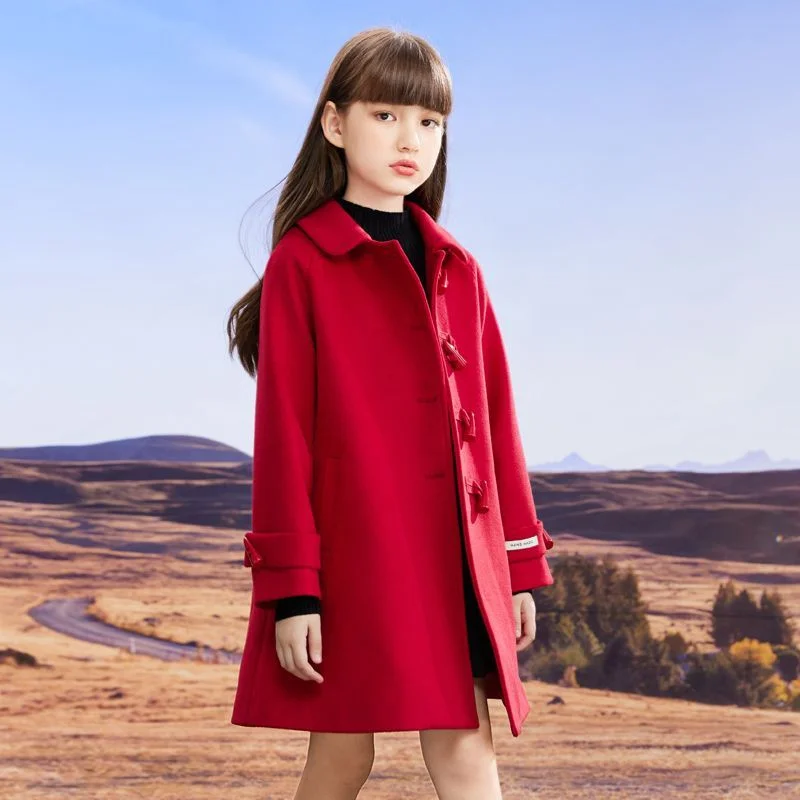 Girls Kids Coat Jacket Cotton Woolen 2022 Red Warm Plus Thicken Velvet Winter Overcoat  Children\'s Clothing