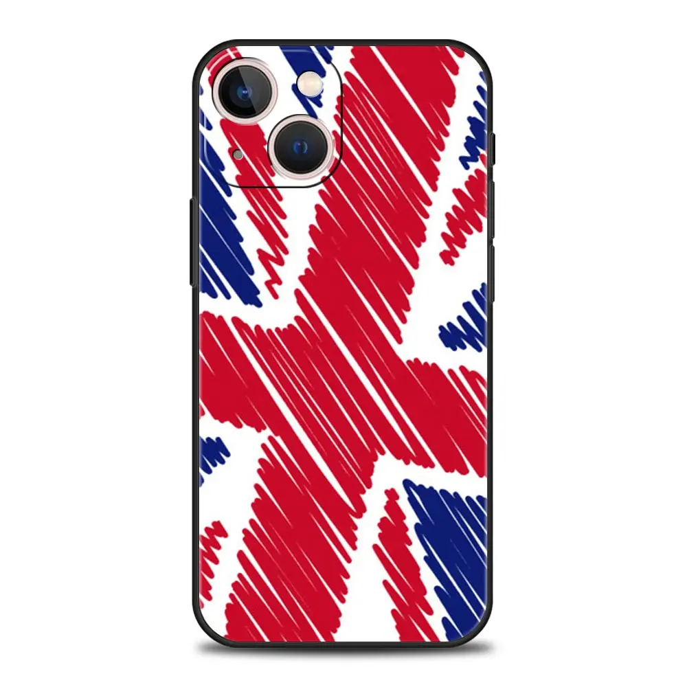 Luxury Phone Case For Apple iPhone 11 15 14 Pro MAX 12 13 7 8 Plus X XR XS MAX SE Silicone Black Cover Funda England UK flags
