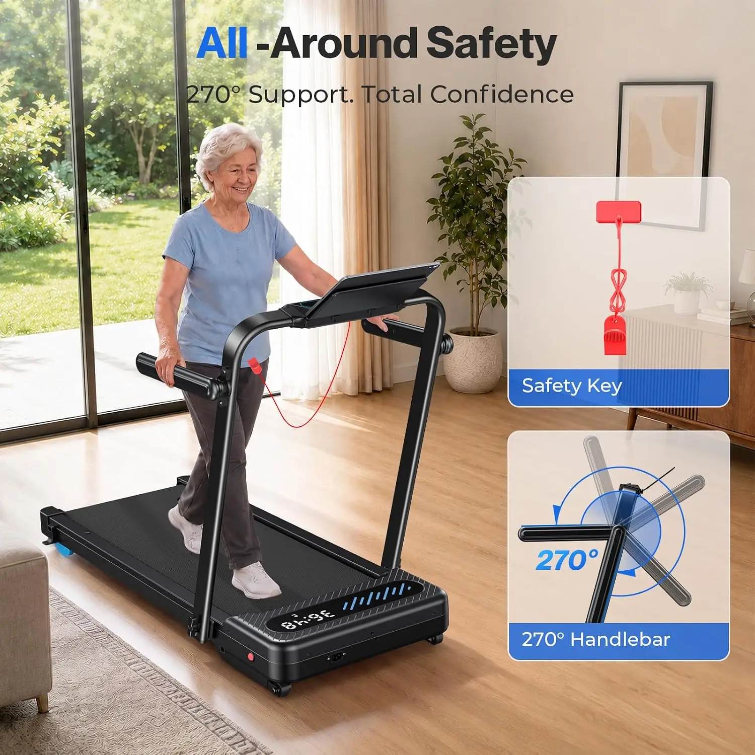 Walking Pad with 12% Auto Incline & Handle Bar, Foldable Treadmill, Custom