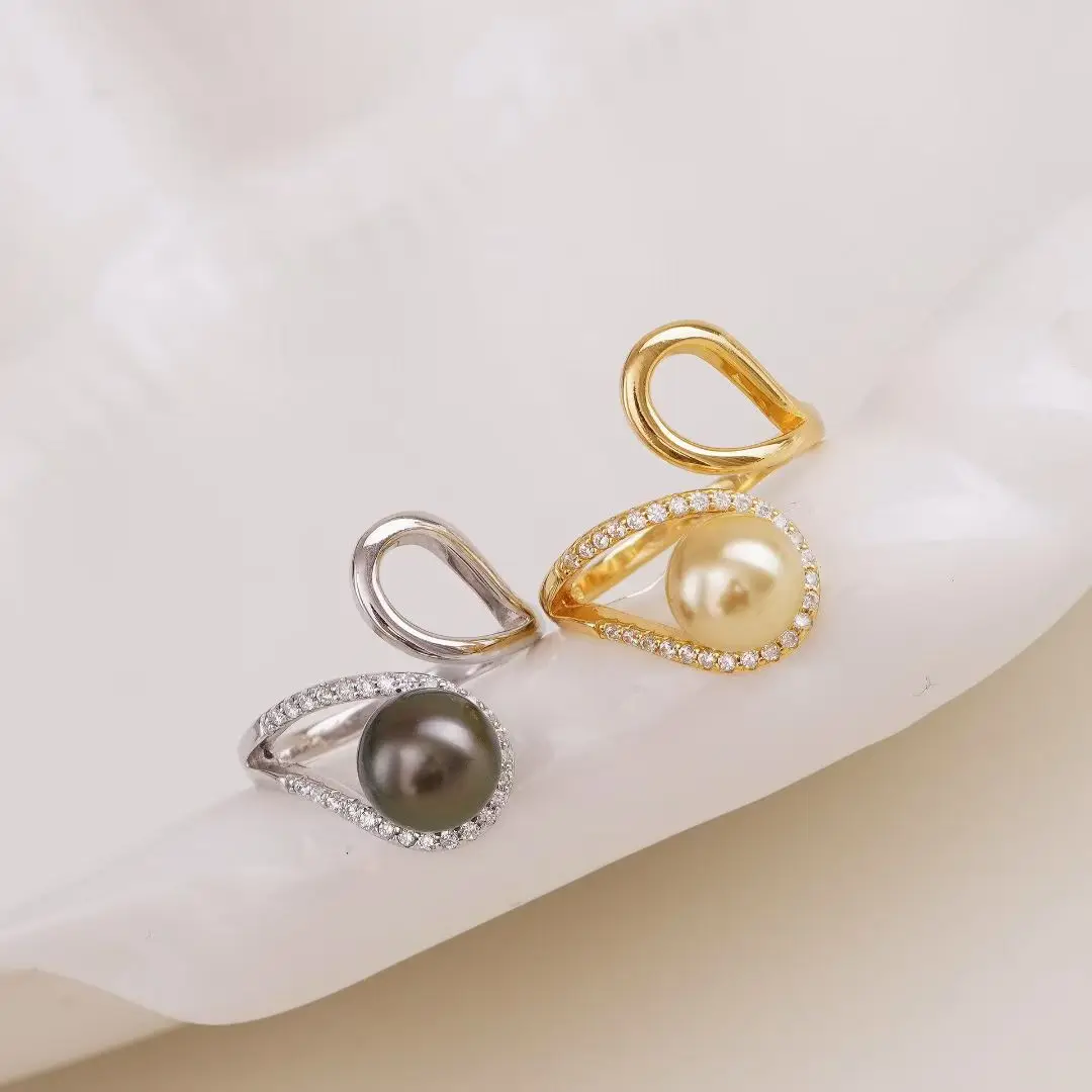 S925 Sterling Silver Adjustable Finger Ring Mountings Base Setting Findings Jewelry Components for 7-8mm Pearls 3pcs/lot