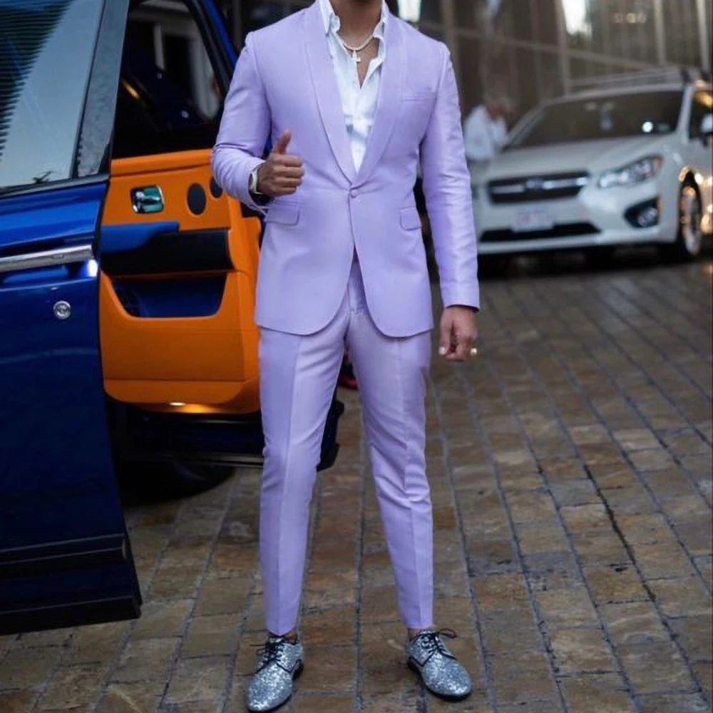 

Purple Men Suits New Arrival Fashion Shawl Lapel Male Blazer Business Groom Wedding Casual Slim Fit 2 Piece Jacket with Pants