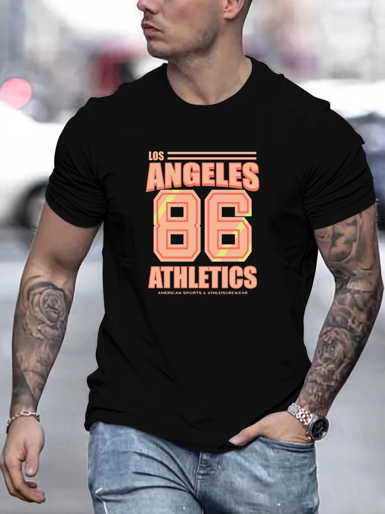

Men's Los Angeles Sports Pattern Summer Casual Crew Neck Short T-Shirt