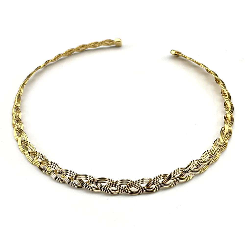 

Minimalist Braided Twist Chain Open Choker Cuff Necklace for Women Satinesless Steel Gold Color Asjustable Collar Jewelry Gift