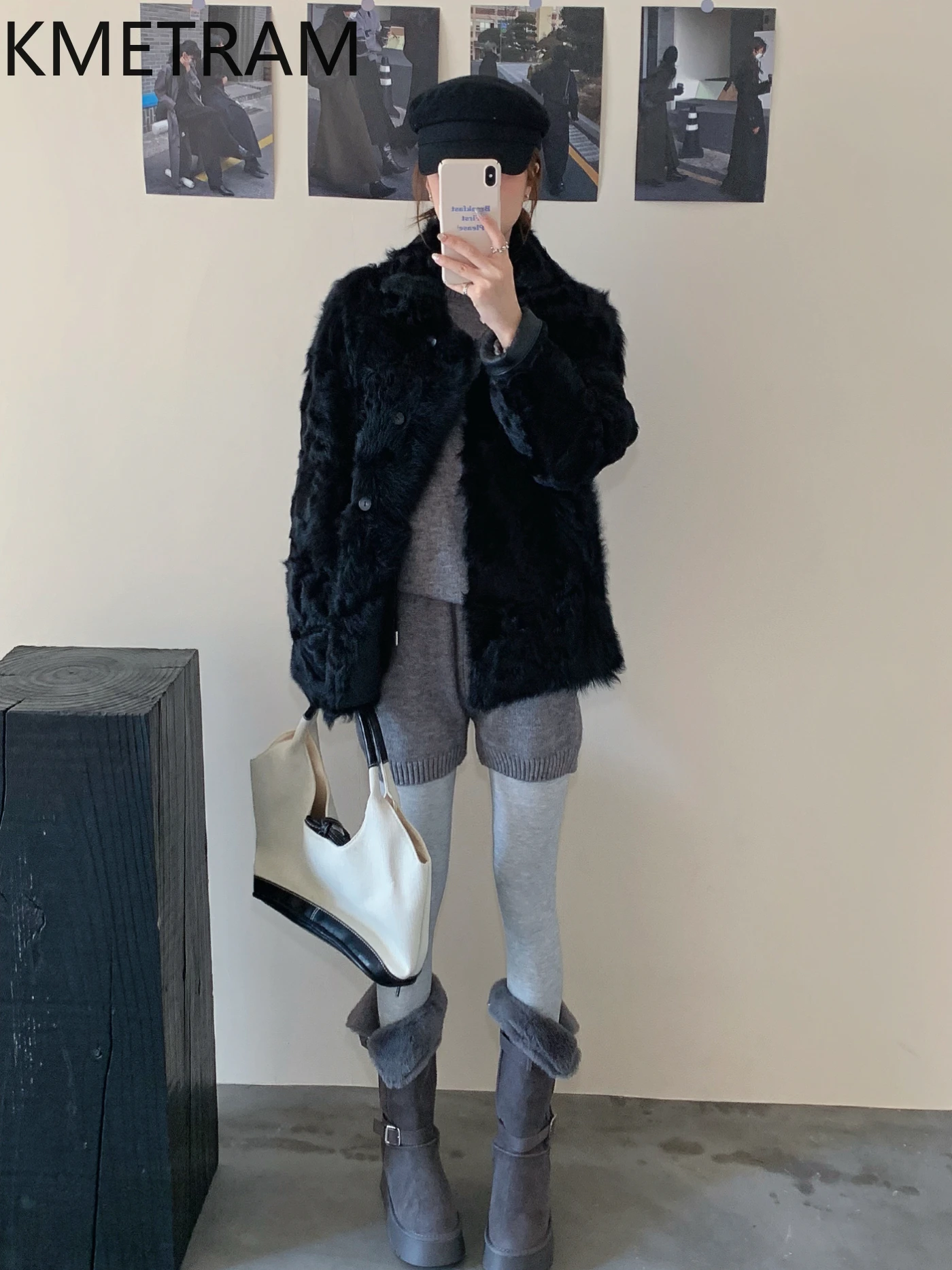 Kurtka damska KMETRAM z naturalnej skóry owczej z wełną, luksusowa czarna kurtka z prawdziwego futra, nowość w kategorii płaszczy, odzież zimowa damska, шуба