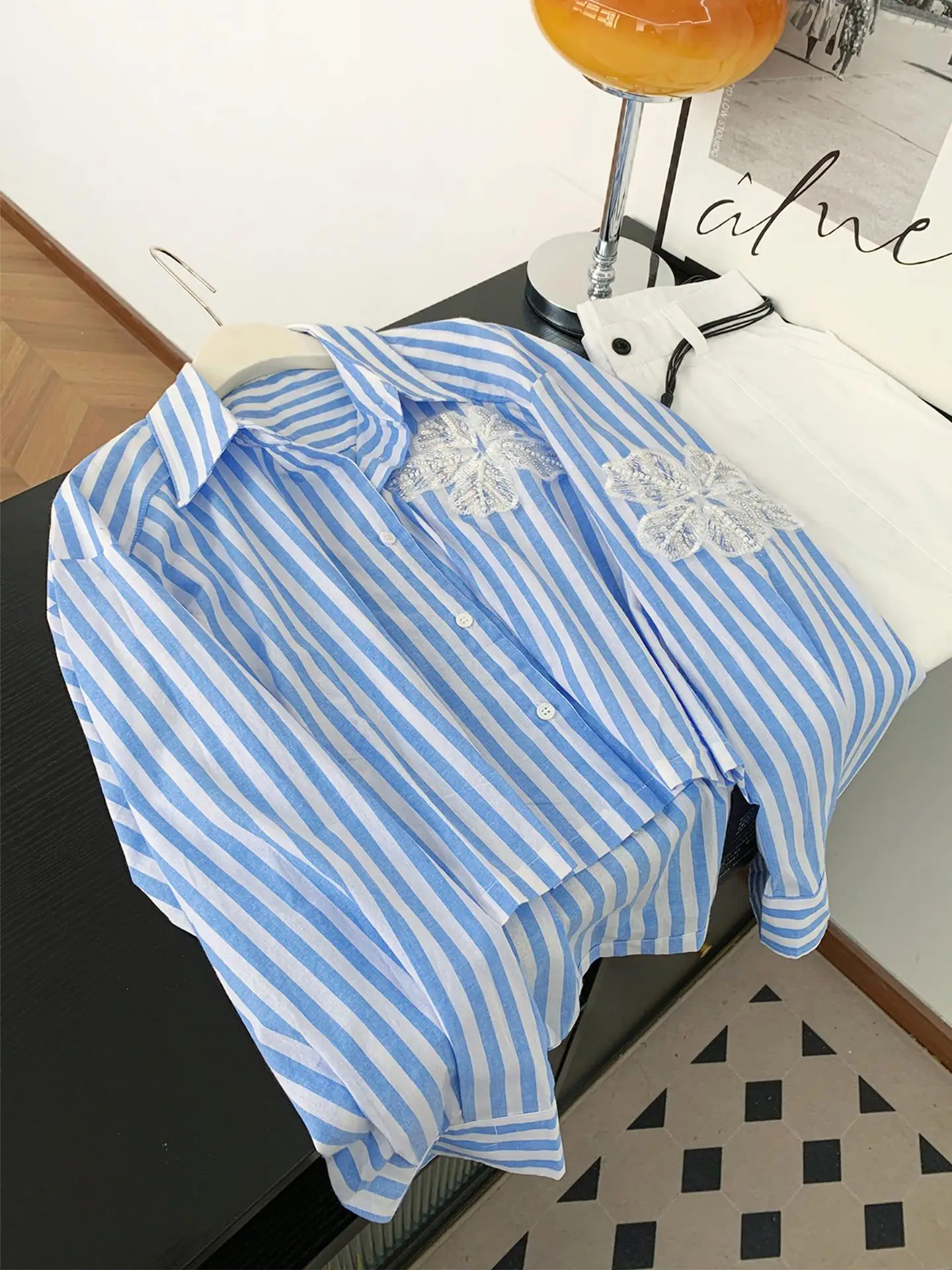 

iny Sequin Long Sve Women's irt Thin Heavy Work Blue Stripes Lazy Sle Top Commute Sle Loose Fit Polyester Fiber