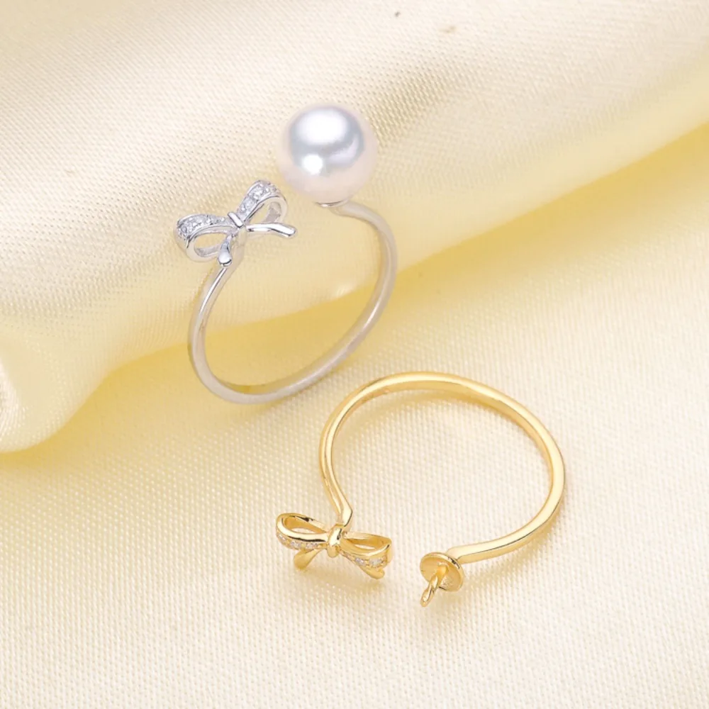 

3 шт., аксессуары для жемчуга своими руками, кольцо из серебра 925 пробы с жемчугом, пустой держатель, держатель для кольца с бантом для женщин, с круглыми плоскими бусинами диаметром 6-8 мм