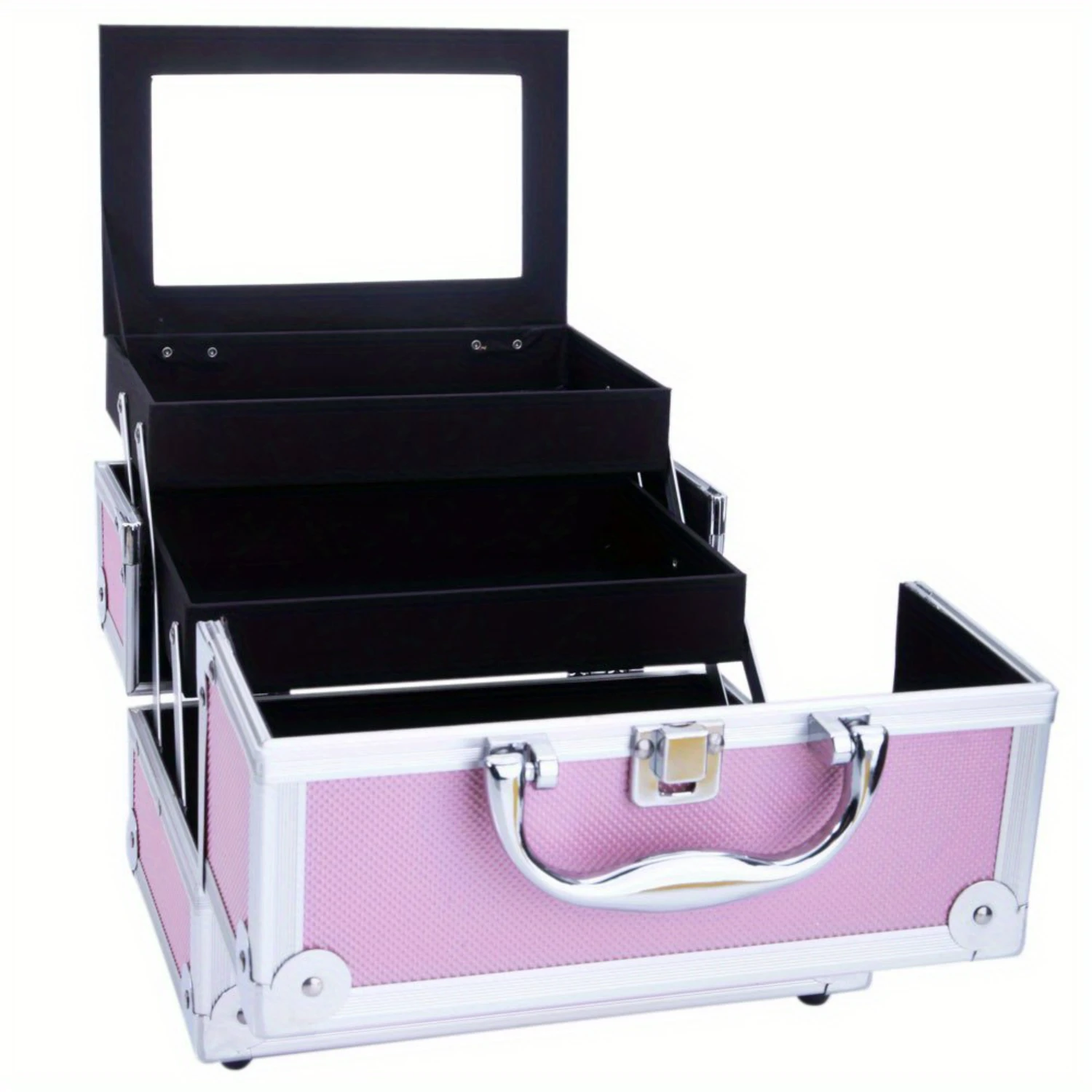 

Premium Stylish Aluminum Makeup Organizer Case with Mirror - Perfect for Cosmetics, Nail Salon, Jewelry Storage - Sleek 9"x6"x6"