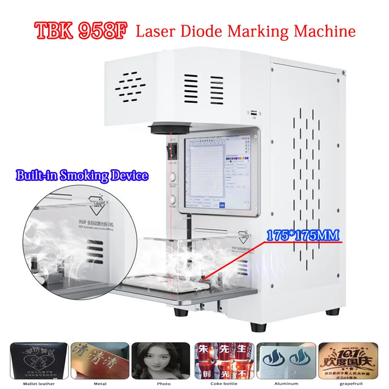 LY TBK 958F 포커스 LCD 레이저 다이오드 마킹 기계 20W 아이폰 레이저 마킹 화면 제거용 맥스 백 커버 연기 흡수기