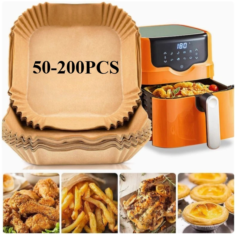 50–200 Stück Luftfritteusen-Pergamentpapier, lebensmittelecht, antihaftbeschichtet, Backbleche, Einweg-Öl, saugfähiger Liner für den Grill zum Kochen zu Hause