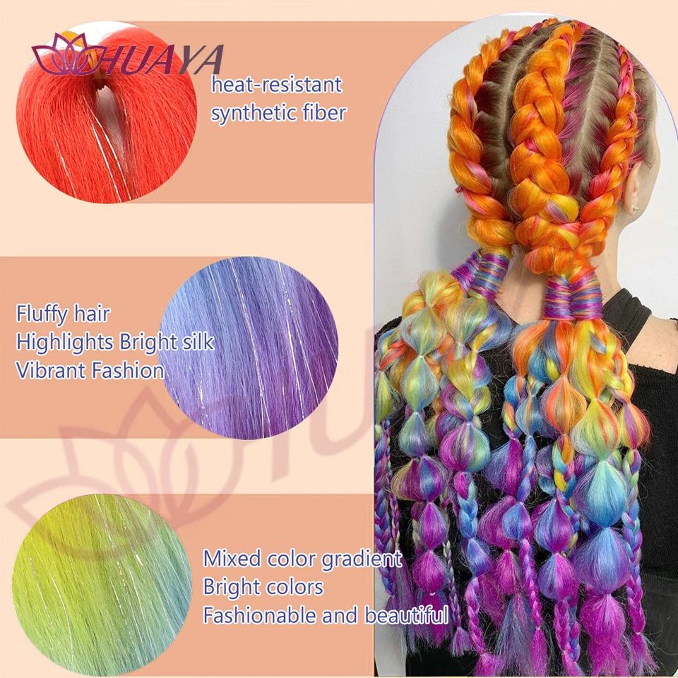 Synthetic Ombre Braiding Hair 30Inch 1Pack Pre Stretched Jumbo Colorful Braided Extensions for Women
