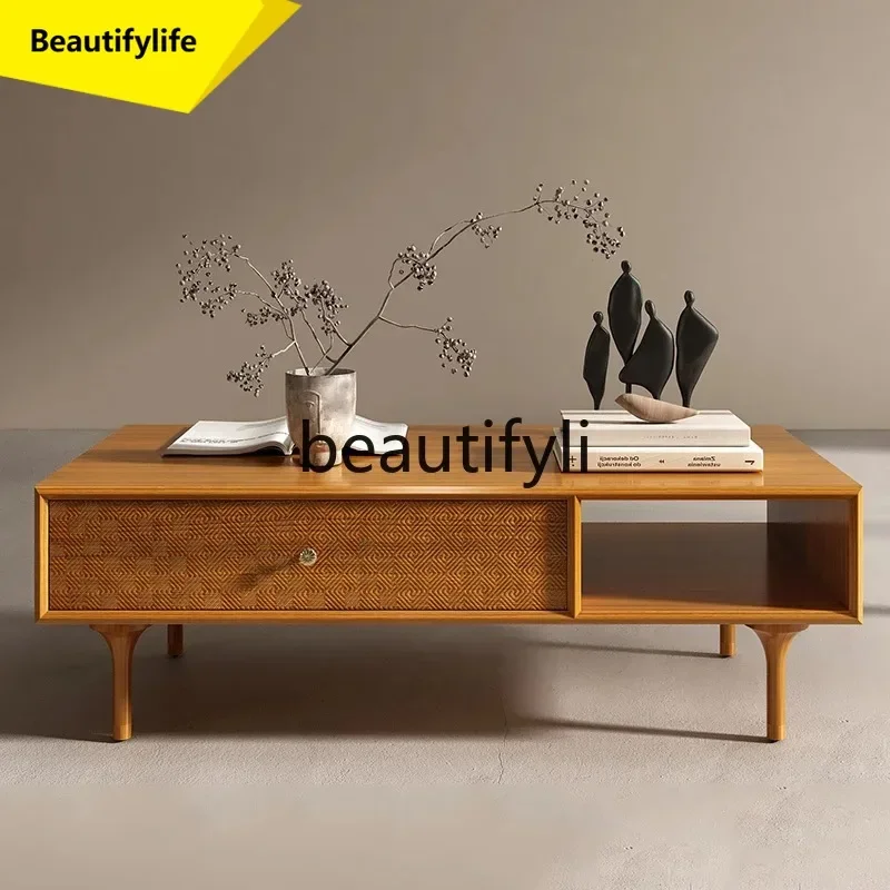 

TTT TTT Teak furniture coffee table Chinese ancient style retro wabi style Nordic Danish solid wood living room New Chinese styl