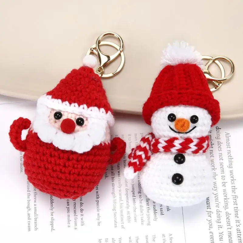 Handmade Crochet Christmas Ornament,Snowman Santa,Xmas Tree Pendant,Car Mirror Decor, Bag Charm Holiday Gift