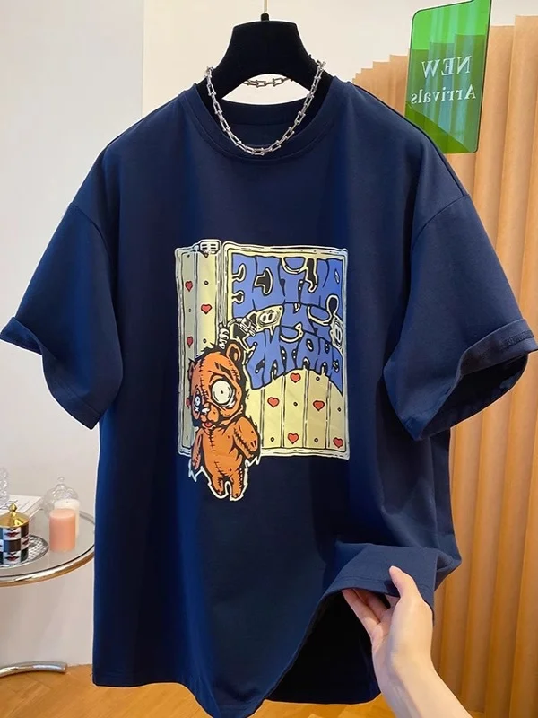 

plus Size 300 Pou Cartoon Print Cotton T-irt Women's Summer Loose Casual Versatile Women's Top Korean Sle round Ne S...