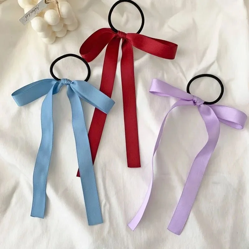 Fashion Long Tassel Streamer Elastic Hair Bands Ribbon Bowknot Hair Ties Girls Ponytail Holder Headwear Accessories